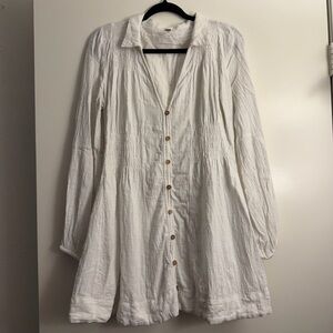 Free People White Long Sleeve Button-Down Dress